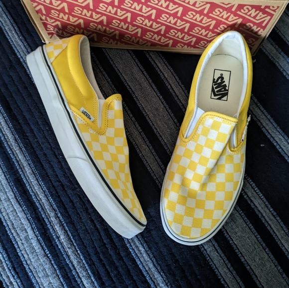 Vans Other - VANS Classic Slip On Yellow White Men Checkered Canvas Skate Shoes